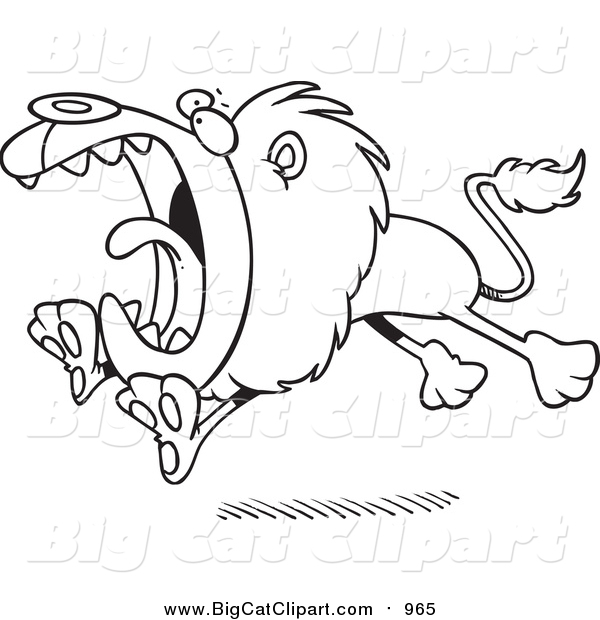 Big Cat Cartoon Vector Clipart of a Lineart Roaring and Attacking Lion