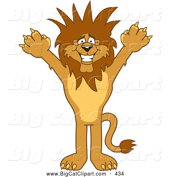 Big Cat Cartoon Vector Clipart of a Lion Character Mascot with Funky Hair Standing up