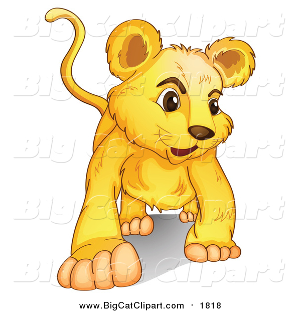 Big Cat Cartoon Vector Clipart of a Lion Cub Walking