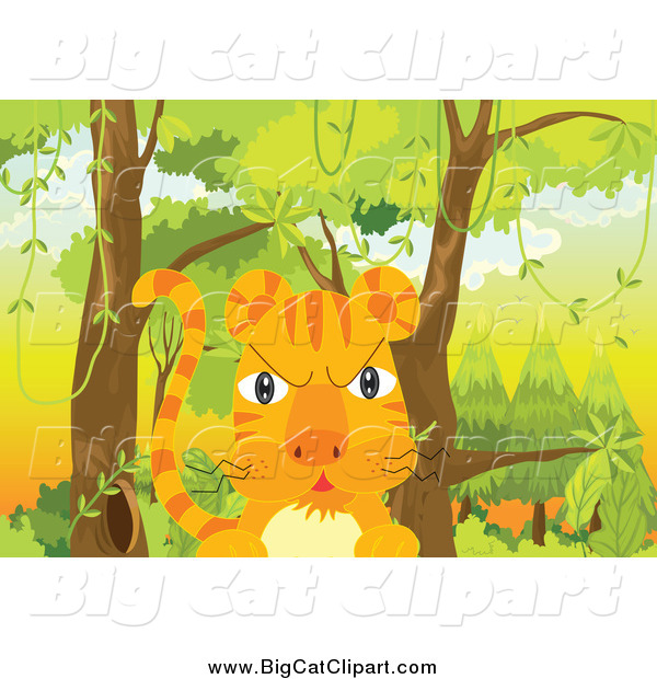 Big Cat Cartoon Vector Clipart of a Mad Tiger in the Woods