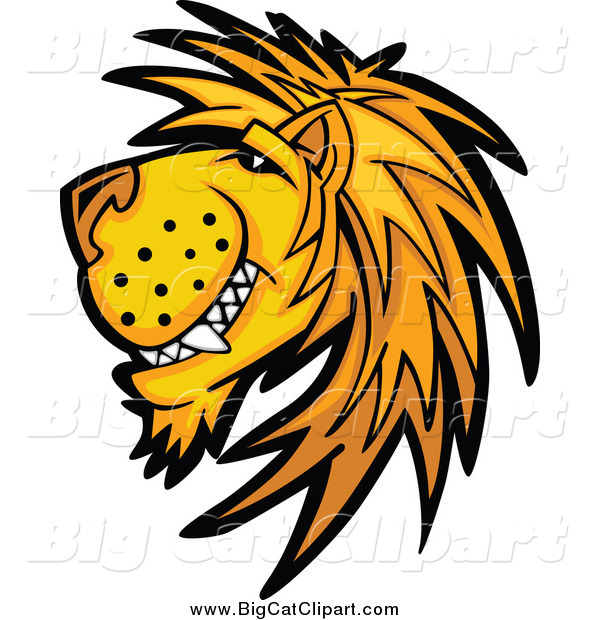 Big Cat Cartoon Vector Clipart of a Male Lion Grinning in Profile