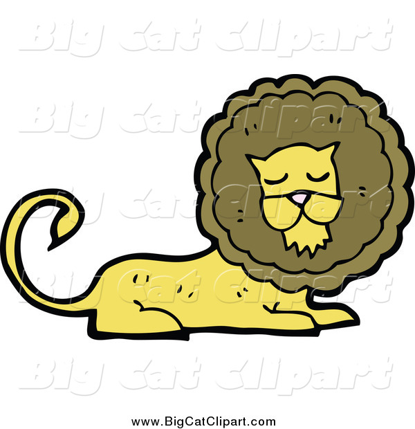 Big Cat Cartoon Vector Clipart of a Male Lion Resting