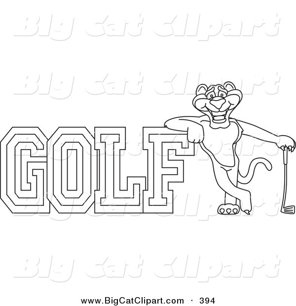 Big Cat Cartoon Vector Clipart of a Outline of a Panther Character Mascot with Golf Text