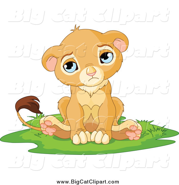 Big Cat Cartoon Vector Clipart of a Sad, Cute Little Lion Cub