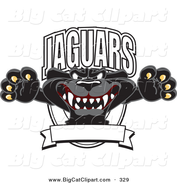 Big Cat Cartoon Vector Clipart of a Scary Black Jaguar Mascot Character Leaping Logo
