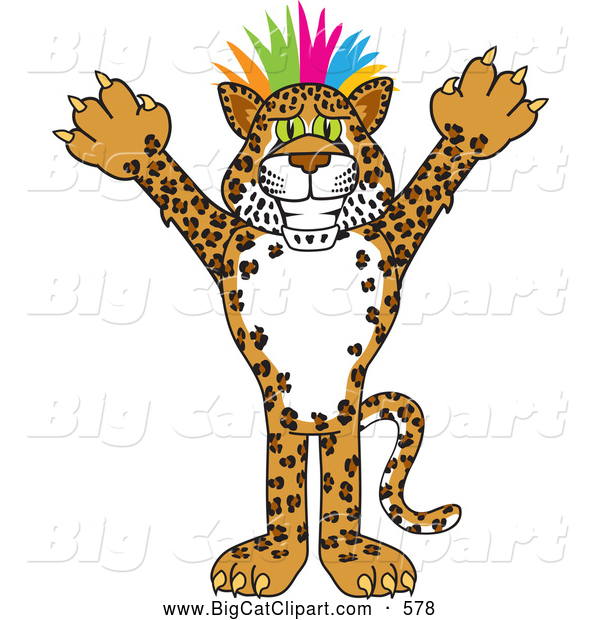 Big Cat Cartoon Vector Clipart of a Smiling Cheetah, Jaguar or Leopard Character School Mascot with Colorful Hair