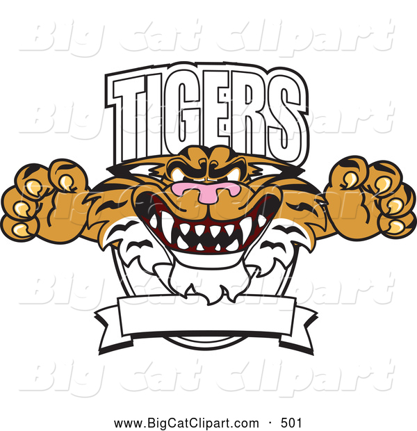 Big Cat Cartoon Vector Clipart of a Smiling Tigers Character School Mascot Logo
