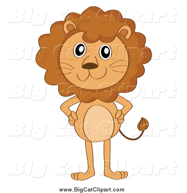 Big Cat Cartoon Vector Clipart of a Standing Lion with Hands on Hips