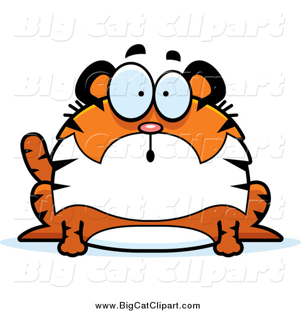 Big Cat Cartoon Vector Clipart of a Surprised Chubby Tiger Sitting