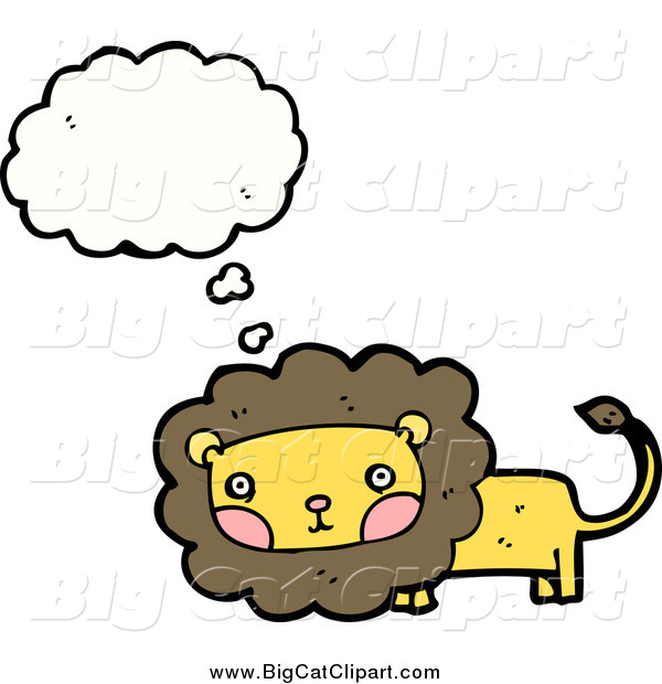 Big Cat Cartoon Vector Clipart of a Thinking and Blushing Male Lion