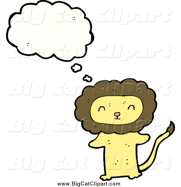 Big Cat Cartoon Vector Clipart of a Thinking Happy Yellow Lion Standing Upright