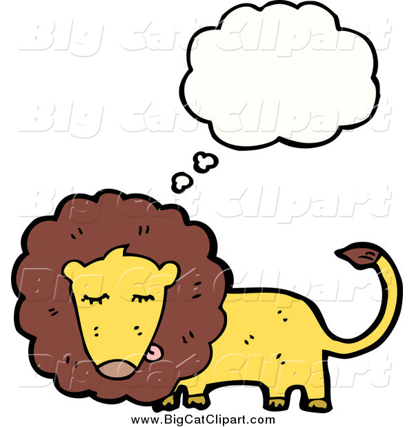 Big Cat Cartoon Vector Clipart of a Thinking Male Lion
