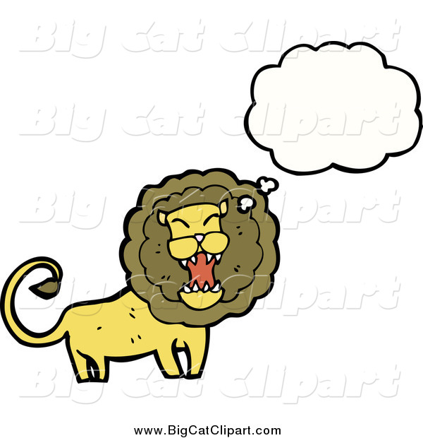 Big Cat Cartoon Vector Clipart of a Thinking Roaring Male Lion