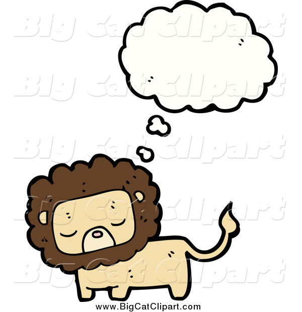 Big Cat Cartoon Vector Clipart of a Thinking Tan and Brown Lion