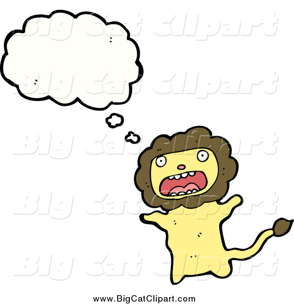Big Cat Cartoon Vector Clipart of a Thinking Worried Lion
