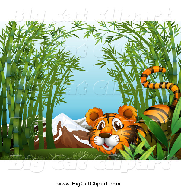 Big Cat Cartoon Vector Clipart of a Tiger in Bamboo