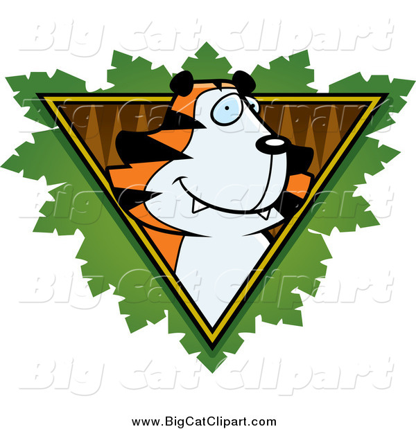 Big Cat Cartoon Vector Clipart of a Tiger over a Safari Triangle with Leaves