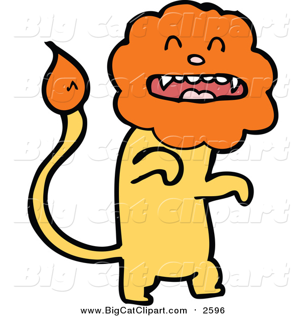 Big Cat Cartoon Vector Clipart of a Yellow Male Lion with an Orange Head