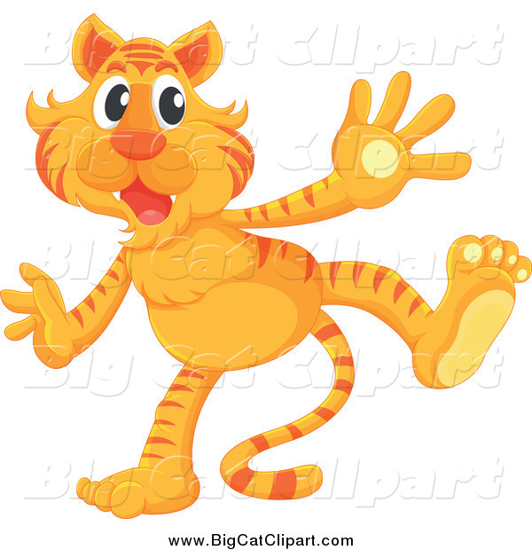 Big Cat Cartoon Vector Clipart of an Excited Standing Tiger