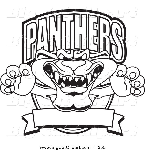Big Cat Cartoon Vector Clipart of an Outline Design of a Panther Character Mascot Logo