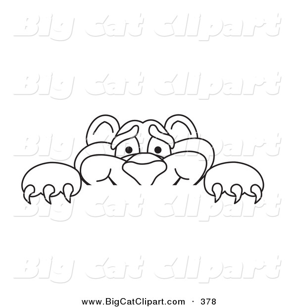 Big Cat Cartoon Vector Clipart of an Outline Design of a Panther Character Mascot Looking over a Surface