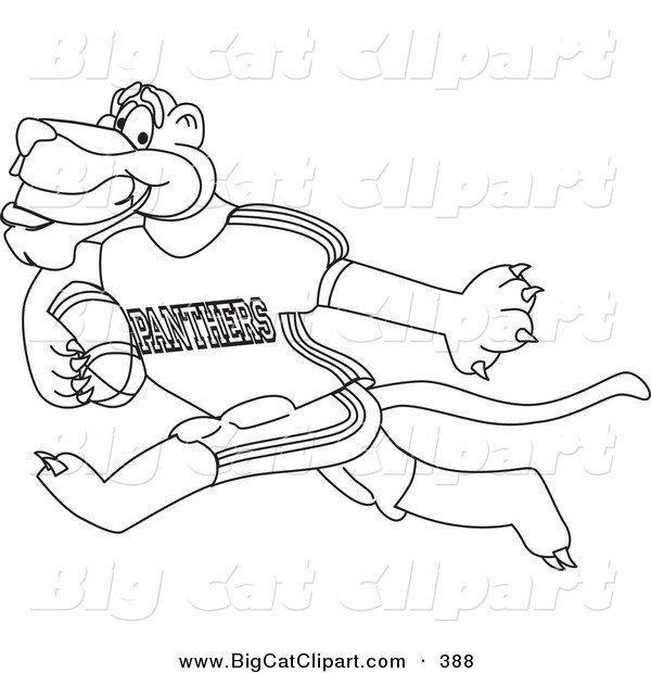 Big Cat Cartoon Vector Clipart of an Outline Design of a Panther Character Mascot Playing American Football