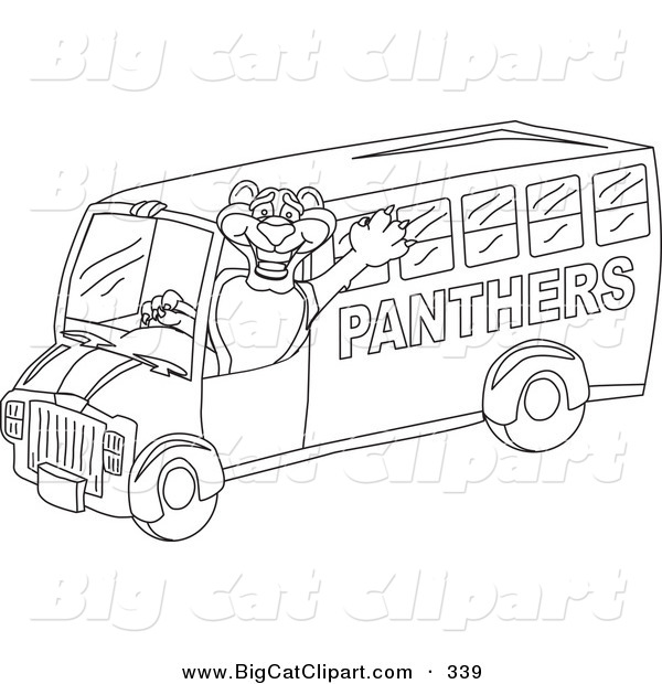 Big Cat Cartoon Vector Clipart of an Outline Design of a Panther Character Mascot School Bus Driver