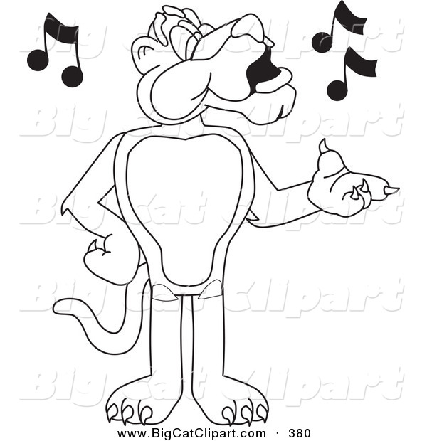 Big Cat Cartoon Vector Clipart of an Outline Design of a Panther Character Mascot Singing
