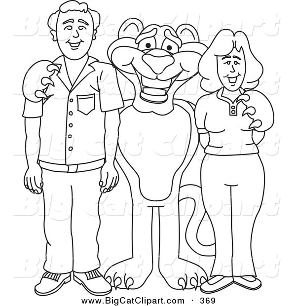 Big Cat Cartoon Vector Clipart of an Outline Design of a Panther Character Mascot with Adults
