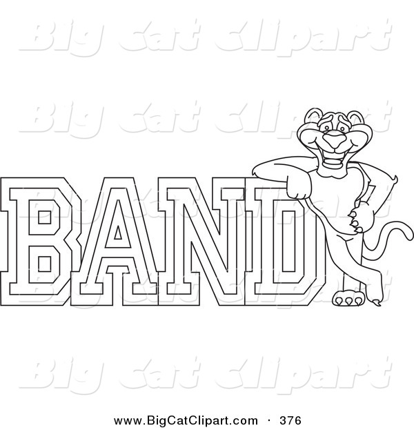 Big Cat Cartoon Vector Clipart of an Outline Design of a Panther Character Mascot with Band Text