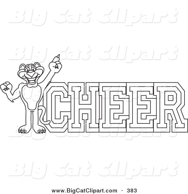 Big Cat Cartoon Vector Clipart of an Outline Design of a Panther Character Mascot with Cheer Text