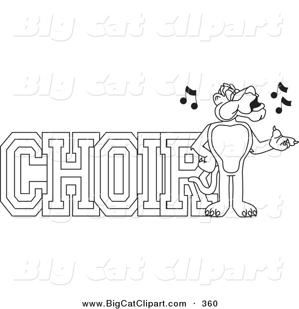 Big Cat Cartoon Vector Clipart of an Outline Design of a Panther Character Mascot with Choir Text