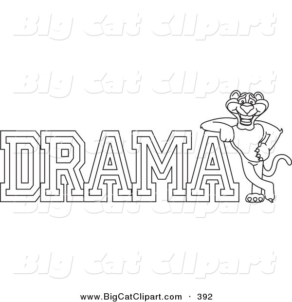 Big Cat Cartoon Vector Clipart of an Outline Design of a Panther Character Mascot with Drama Text
