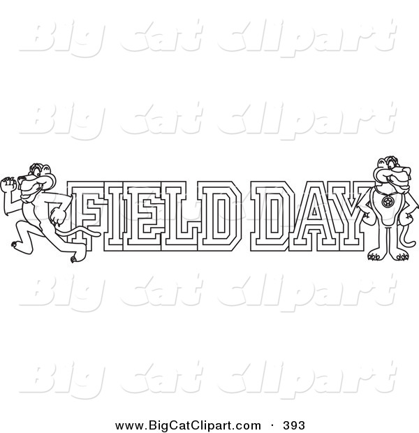 Big Cat Cartoon Vector Clipart of an Outline Design of a Panther Character Mascot with Field Day Text