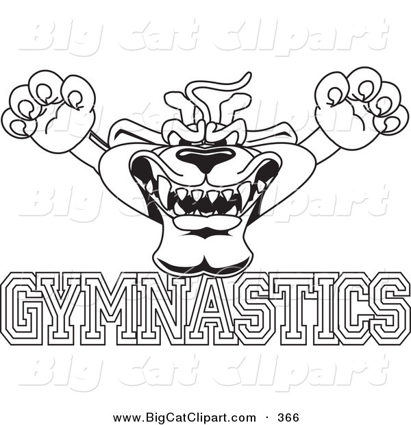 Big Cat Cartoon Vector Clipart of an Outline Design of a Panther Character Mascot with Gymnastics Text