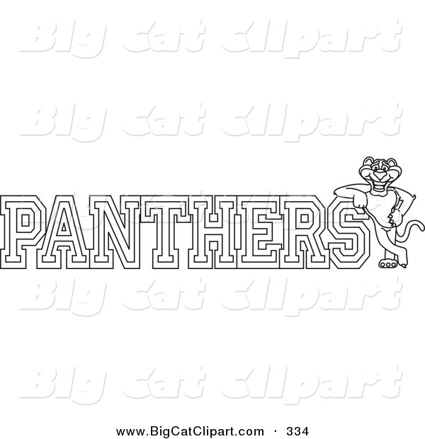 Big Cat Cartoon Vector Clipart of an Outline Design of a Panther Character Mascot with PANTHERS Text