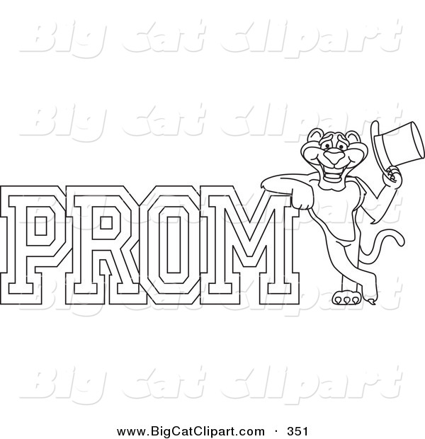 Big Cat Cartoon Vector Clipart of an Outline Design of a Panther Character Mascot with Prom Text