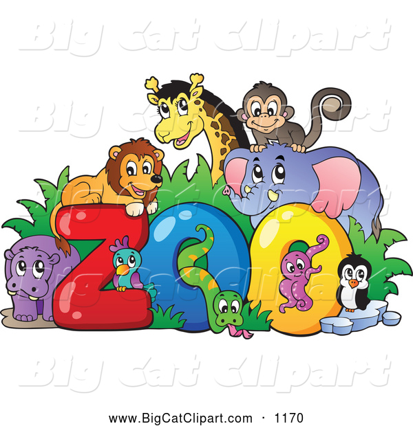 Big Cat Cartoon Vector Clipart of Happy Animals Around the Word Zoo