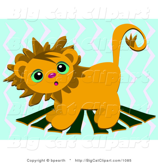 Big Cat Clipart of a Cute Lion on Planks