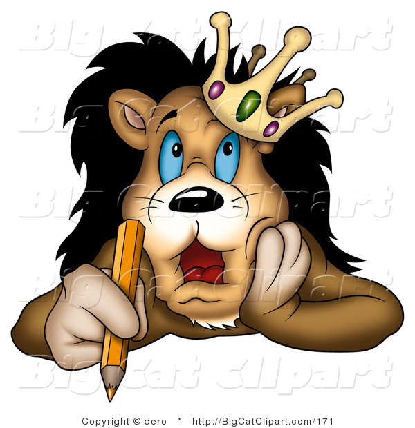 Big Cat Clipart of a King Lion Writing
