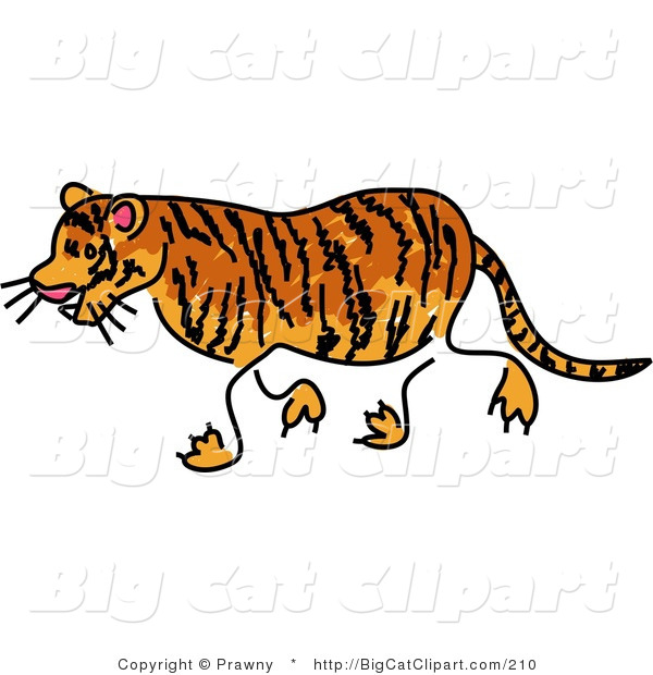 Big Cat Clipart of a Sketched Tiger Walking Left