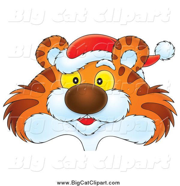 Big Cat Clipart of a Tiger Head Wearing a Santa Hat