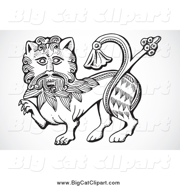 Big Cat Vector Clipart of a Black and White Lion