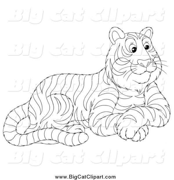 Big Cat Vector Clipart of a Black and White Seated Tiger