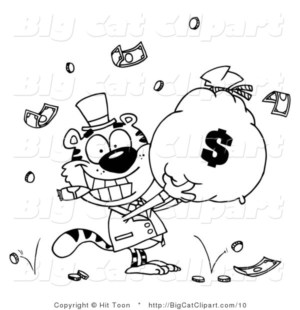 Big Cat Vector Clipart of a Black and White Wealthy Tiger