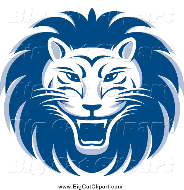Big Cat Vector Clipart of a Blue and White Roaring Lion Face