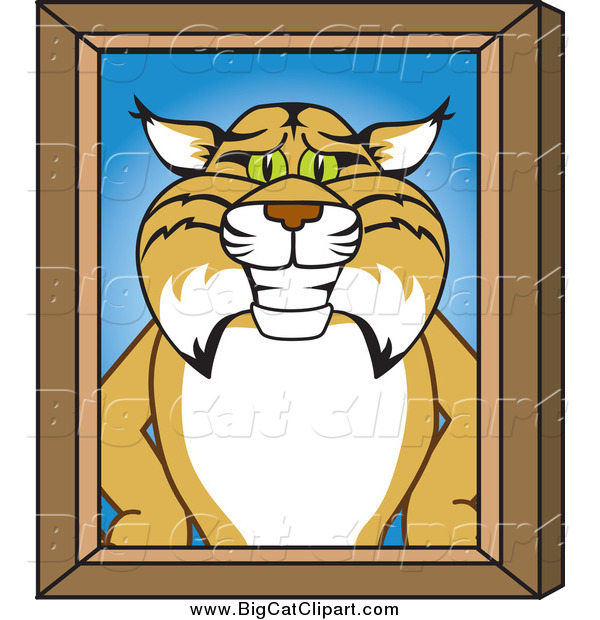 Big Cat Vector Clipart of a Bobcat Character Portrait with a Wood Frame