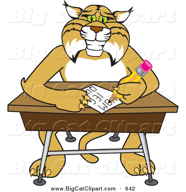 Big Cat Vector Clipart of a Bobcat Character Sitting at a Desk