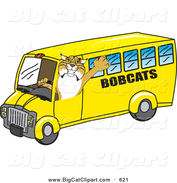 Big Cat Vector Clipart of a Bobcat Driving a School Bus
