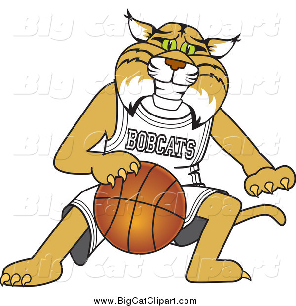 Big Cat Vector Clipart of a Bobcat Playing Basketball